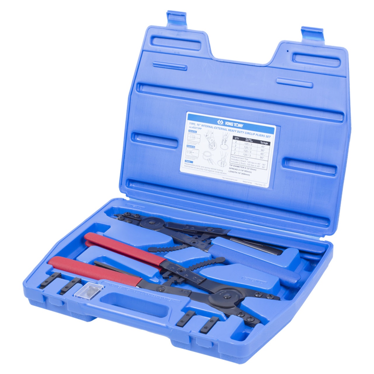 Набор съемников стопорных колец 406 мм, сменные насадки, 11 предметов, кейс KING TONY 45211PP купить по цене 14 200 ₽ в интернет магазине ТЕХСАД