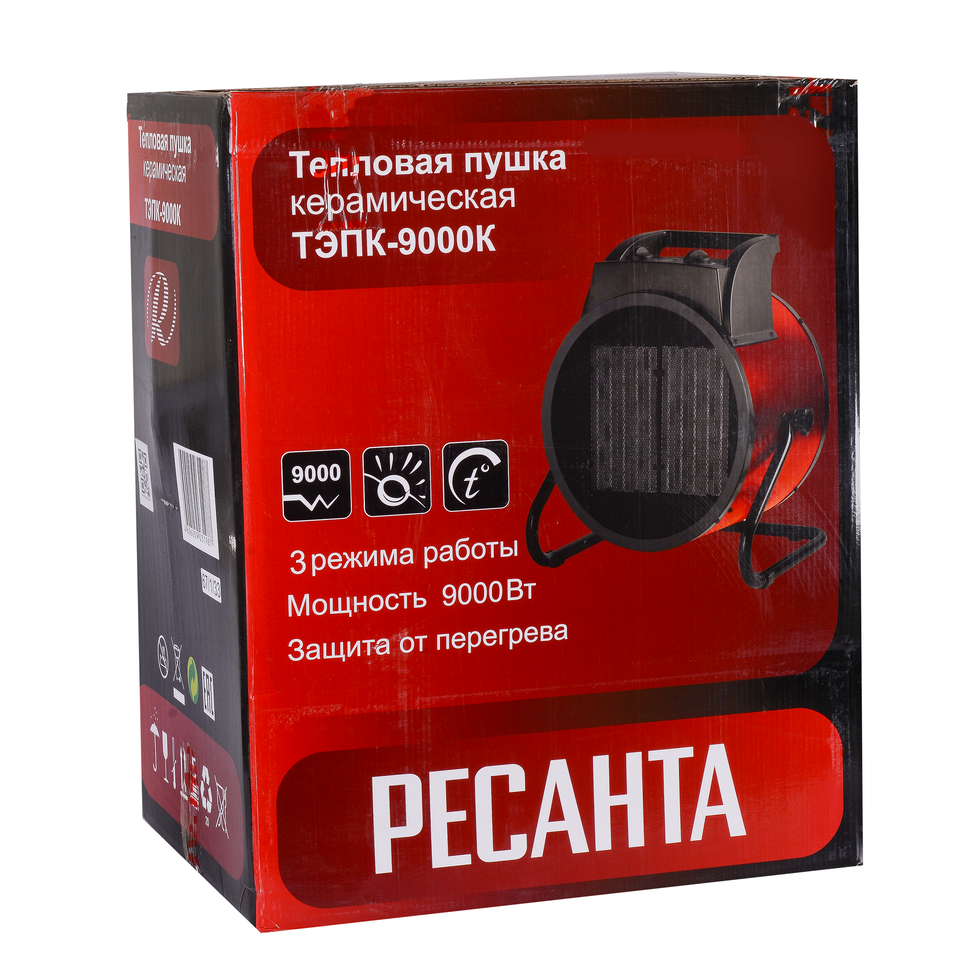 Электрическая тепловая пушка РЕСАНТА ТЭПК-9000К купить по цене 13 590 ₽ в интернет магазине ТЕХСАД