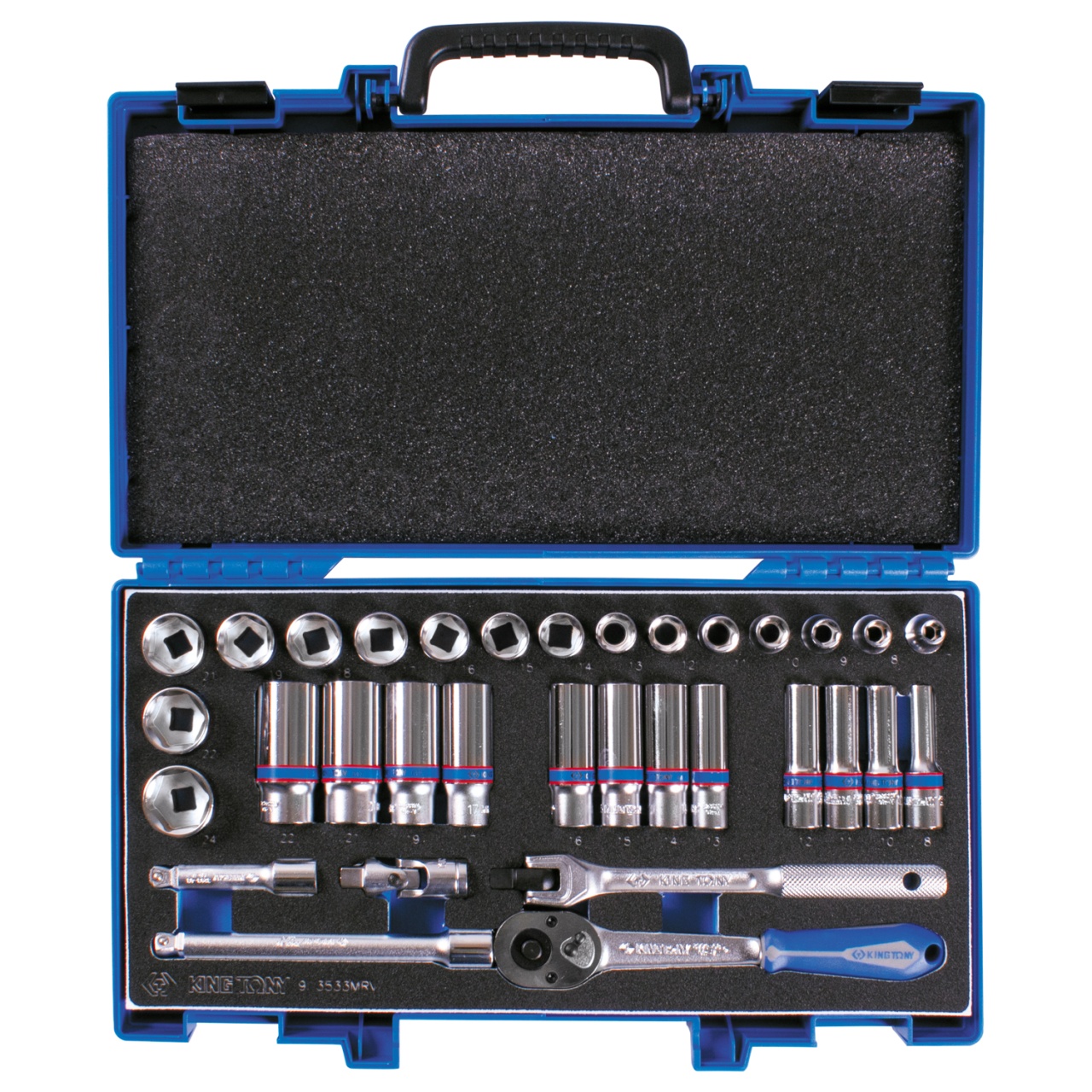 Набор торцевых головок с принадлежностями 3/8'', шестигранные, 7-24 мм, 33 предмета KING TONY 3533MRV купить по цене 12 400 ₽ в интернет магазине ТЕХСАД