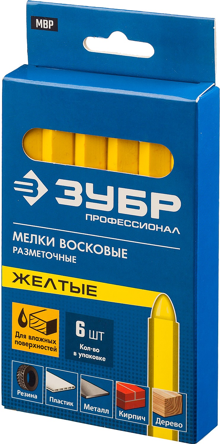 ЗУБР 6 шт, желтые, мелки разметочные восковые 06330-5 Профессионал купить по цене 312 ₽ в интернет магазине ТЕХСАД