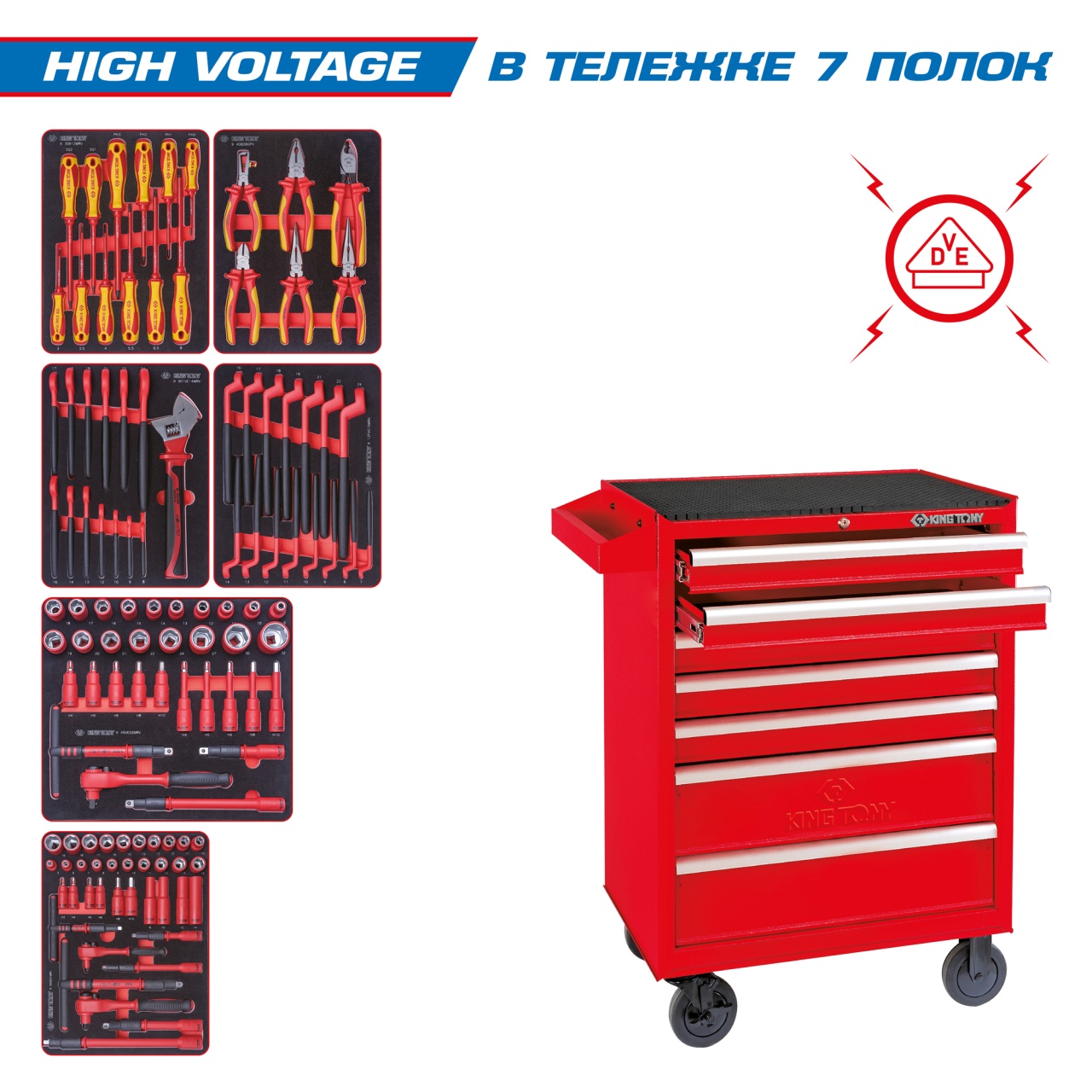 Набор инструментов ''HIGH VOLTAGE'' в красной тележке, 117 предметов KING TONY 934-117MRVE Набор инструментов ''HIGH VOLTAGE'' в красной тележке, 117 предметов KING TONY 934-117MRVE купить по цене 233 300 ₽ в интернет магазине ТЕХСАД