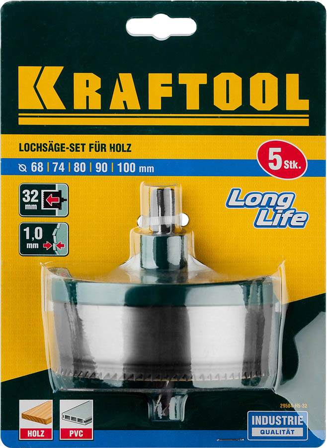 KRAFTOOL  68-74-80-90-100мм, 5 шт., сегментная, пила наборная по дереву 29584-H5-32 купить по цене 1 110 ₽ в интернет магазине ТЕХСАД