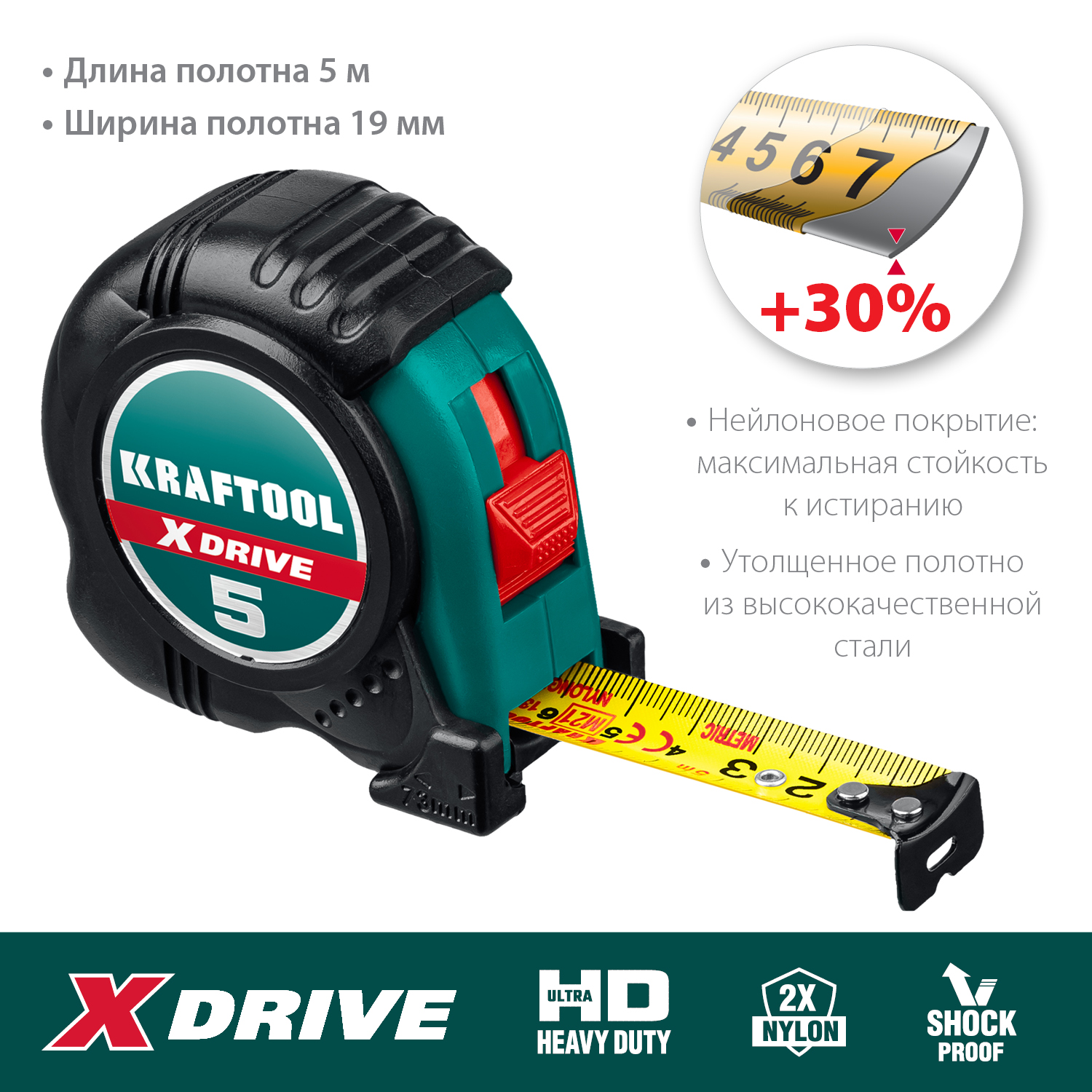 KRAFTOOL 5 м х 19 мм, ударостойкий обрезиненный корпус, рулетка X-Drive 34122-05-19_z02 купить по цене 520 ₽ в интернет магазине ТЕХСАД