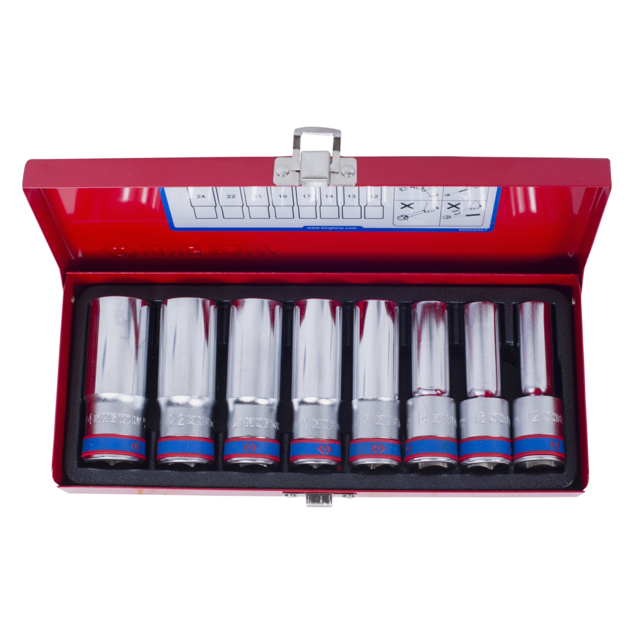 Набор глубоких торцевых головок 1/2'', двенадцатигранные, 12-24 мм, 8 предметов KING TONY 4208MR01 купить по цене 3 700 ₽ в интернет магазине ТЕХСАД