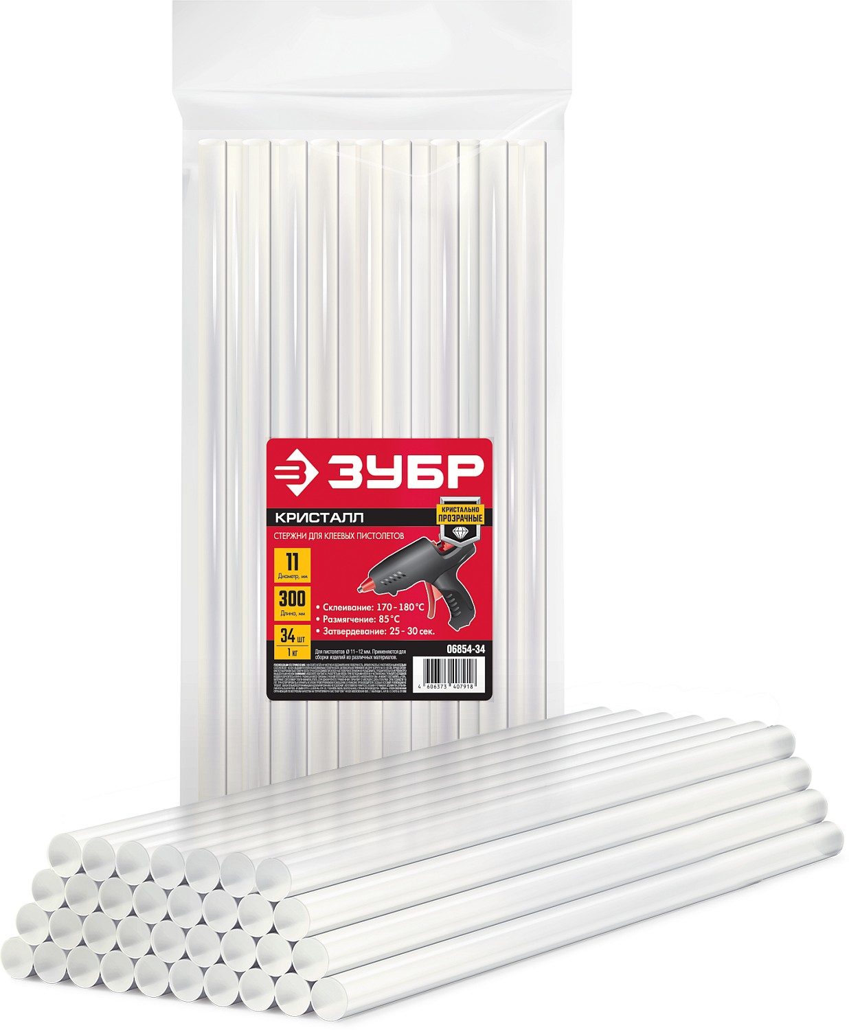 ЗУБР 34 шт., 1 кг, 11 мм х 300 мм (11-12 мм), прозрачные, универсальные клеевые стержни 06854-34 Профессионал купить по цене 1 480 ₽ в интернет магазине ТЕХСАД