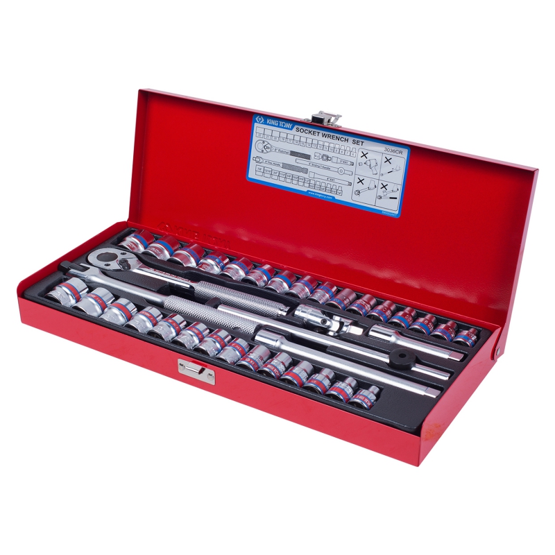 Набор торцевых головок с принадлежностями 3/8'', двенадцатигранные, 6-22 мм, 1/4''-13/16'', 36 предметов KING TONY 3036CR купить по цене 9 460 ₽ в интернет магазине ТЕХСАД