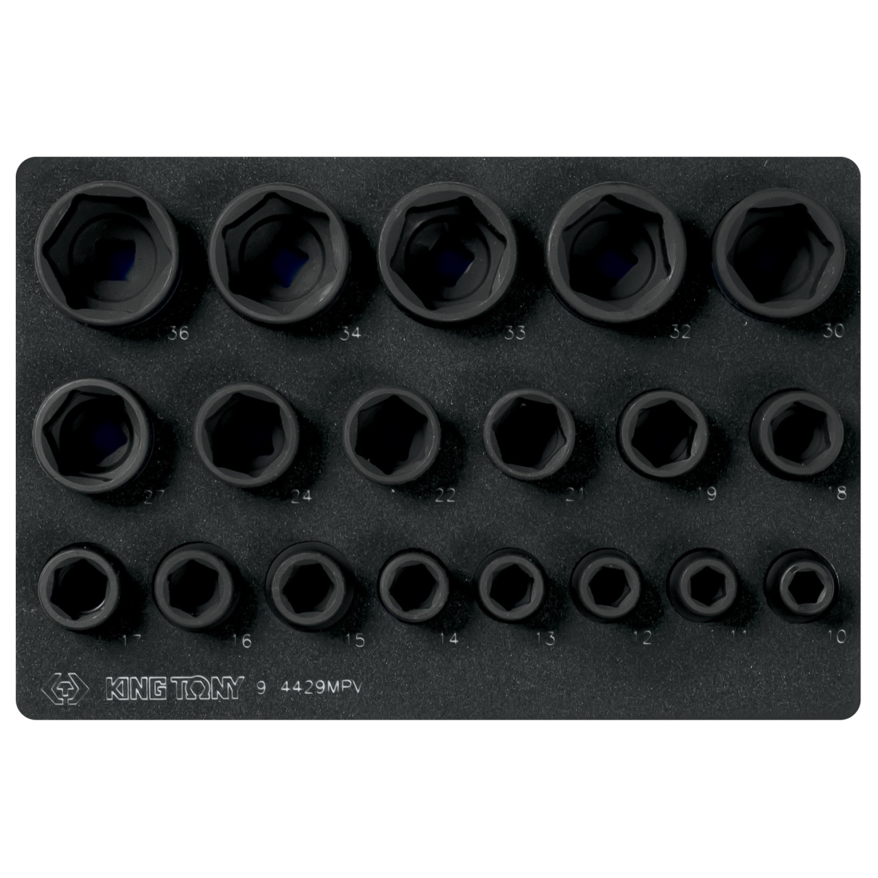 Набор ударных торцевых головок 1/2'', шестигранные, 10-36 мм, ложемент, 19 предметов KING TONY 9-4429MPV купить по цене 8 720 ₽ в интернет магазине ТЕХСАД