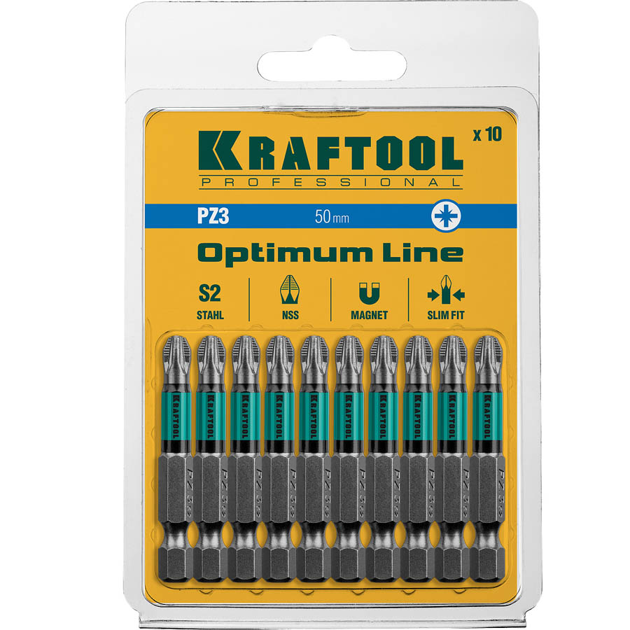 KRAFTOOL PZ3, 50 мм, 10 шт., Cr-Mo сталь, набор бит Optimum Line 26124-3-50-10 купить по цене 490 ₽ в интернет магазине ТЕХСАД