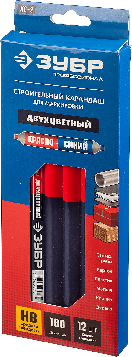 ЗУБР 180 мм, двухцветный, строительный карандаш КС-2 06310 купить по цене 30 ₽ в интернет магазине ТЕХСАД