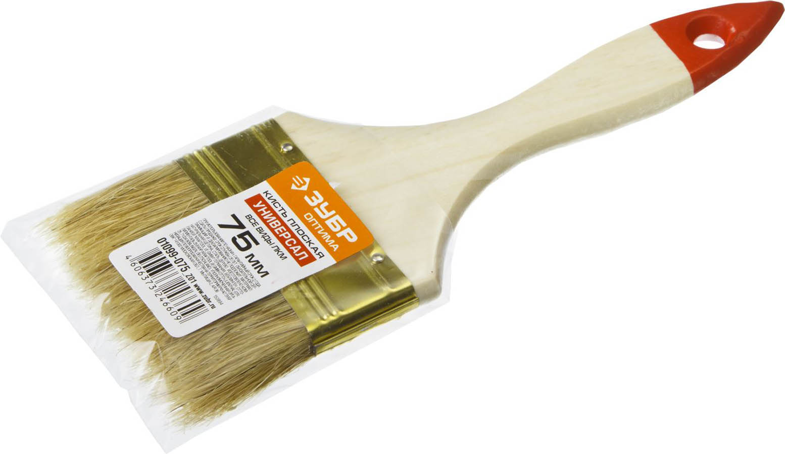 ЗУБР 75 мм, 3'', щетина натуральная, деревянная ручка, кисть плоская УНИВЕРСАЛ 01099-075_z01 Оптима купить по цене 78 ₽ в интернет магазине ТЕХСАД