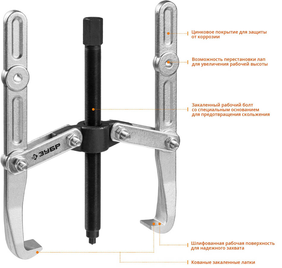 ЗУБР 2-захватный с удлиненными захватами, 275 мм, съемник шарнирный 43316-275 купить по цене 5 090 ₽ в интернет магазине ТЕХСАД