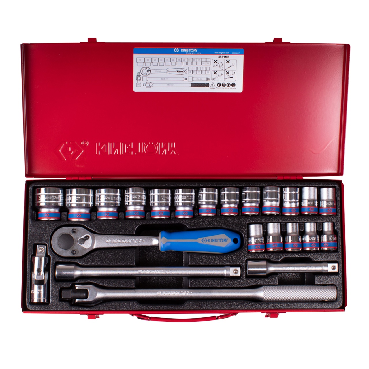 Набор торцевых головок с принадлежностями 1/2'', шестигранные, 10-32 мм, 23 предмета KING TONY 4531MR купить по цене 12 600 ₽ в интернет магазине ТЕХСАД