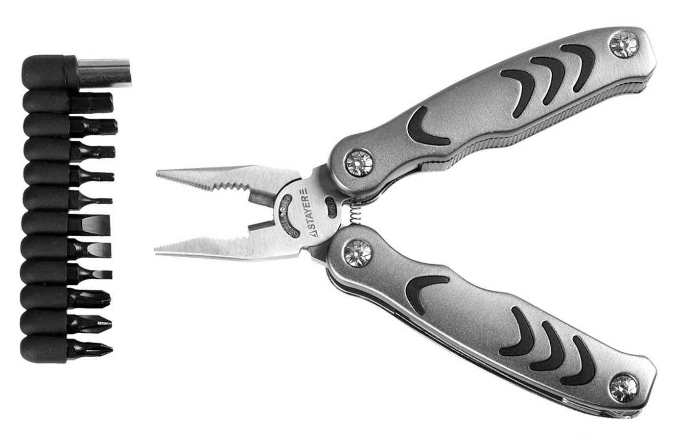 STAYER 12 в 1, рукоятка 105 мм, с битами, многофункциональный инструмент 22852_z01 STAYER 12 в 1, рукоятка 105 мм, с битами, многофункциональный инструмент 22852_z01 купить по цене 1 330 ₽ в интернет магазине ТЕХСАД