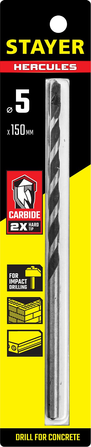 STAYER 5 x 150  мм, сверло по бетону HERCULES 2915-150-05_z01 PROFESSIONAL купить по цене 97 ₽ в интернет магазине ТЕХСАД