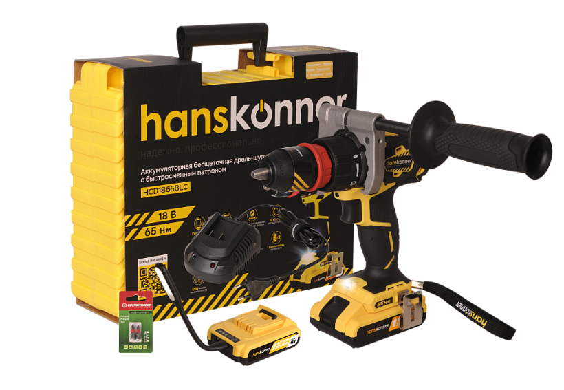 Аккумуляторный шуруповерт Hanskonner HCD1865BLC Unibattery купить по цене 17&nbsp;890 ₽ в интернет магазине ТЕХСАД