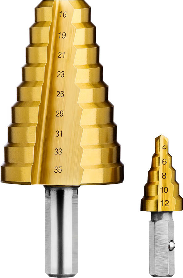 ЗУБР  4-35 мм, 14 ступеней, покрытие NiT, сверло ступенчатое составное 29673-4-35 Профессионал купить по цене 4 050 ₽ в интернет магазине ТЕХСАД