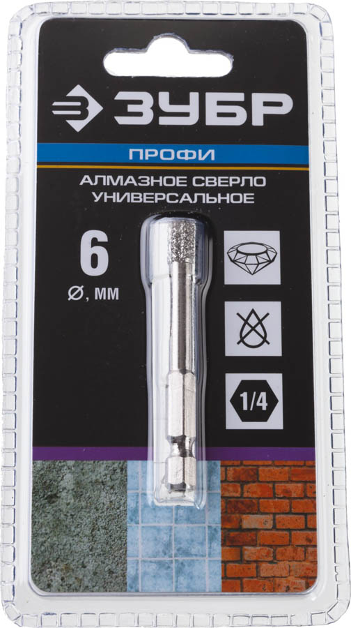 ЗУБР Ø6 мм, ВВС, HEX 1/4'', алмазное, сверло трубчатое универсальное 29865-06 Профессионал купить по цене 690 ₽ в интернет магазине ТЕХСАД