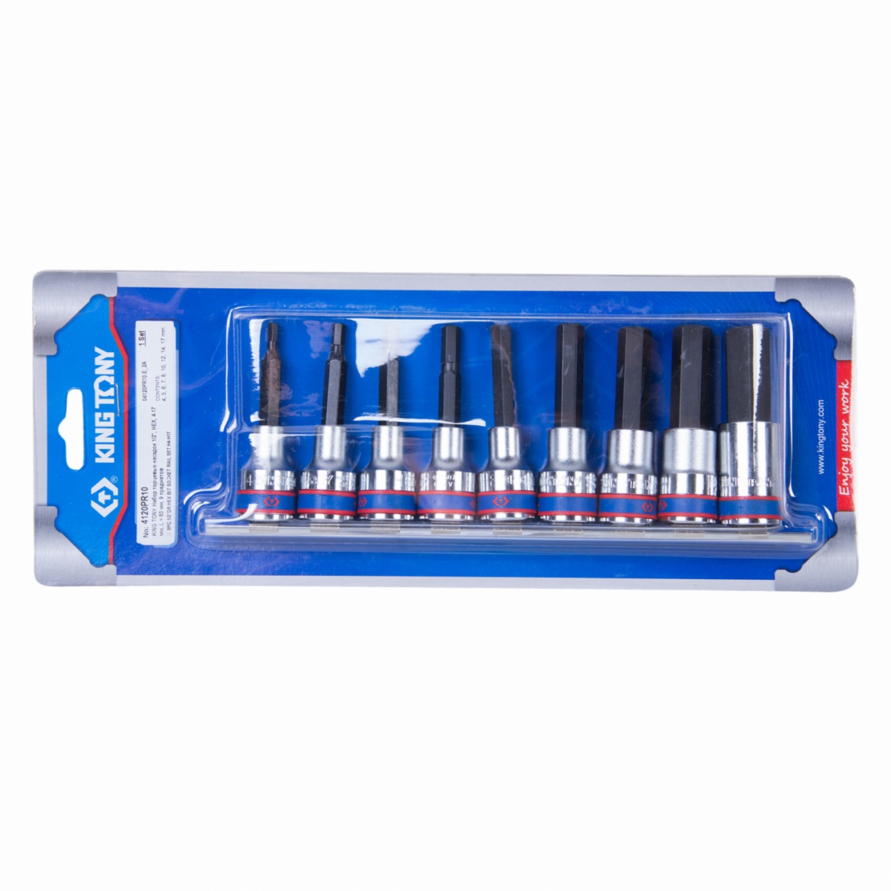 Набор торцевых насадок 1/2'', Hex, 4-17 мм, L = 80 мм, 9 предметов KING TONY 4120PR10 купить по цене 3 660 ₽ в интернет магазине ТЕХСАД