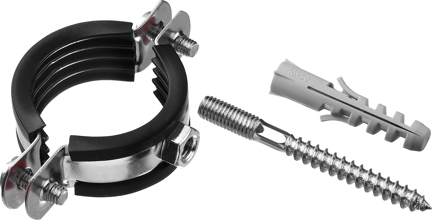 ЗУБР 1 шт., 1 1/4'', оцинкованный, в комплекте с сантехнической шпилькой и дюбелем, хомут трубный с гайкой 37866-40-45 Мастер купить по цене 84 ₽ в интернет магазине ТЕХСАД