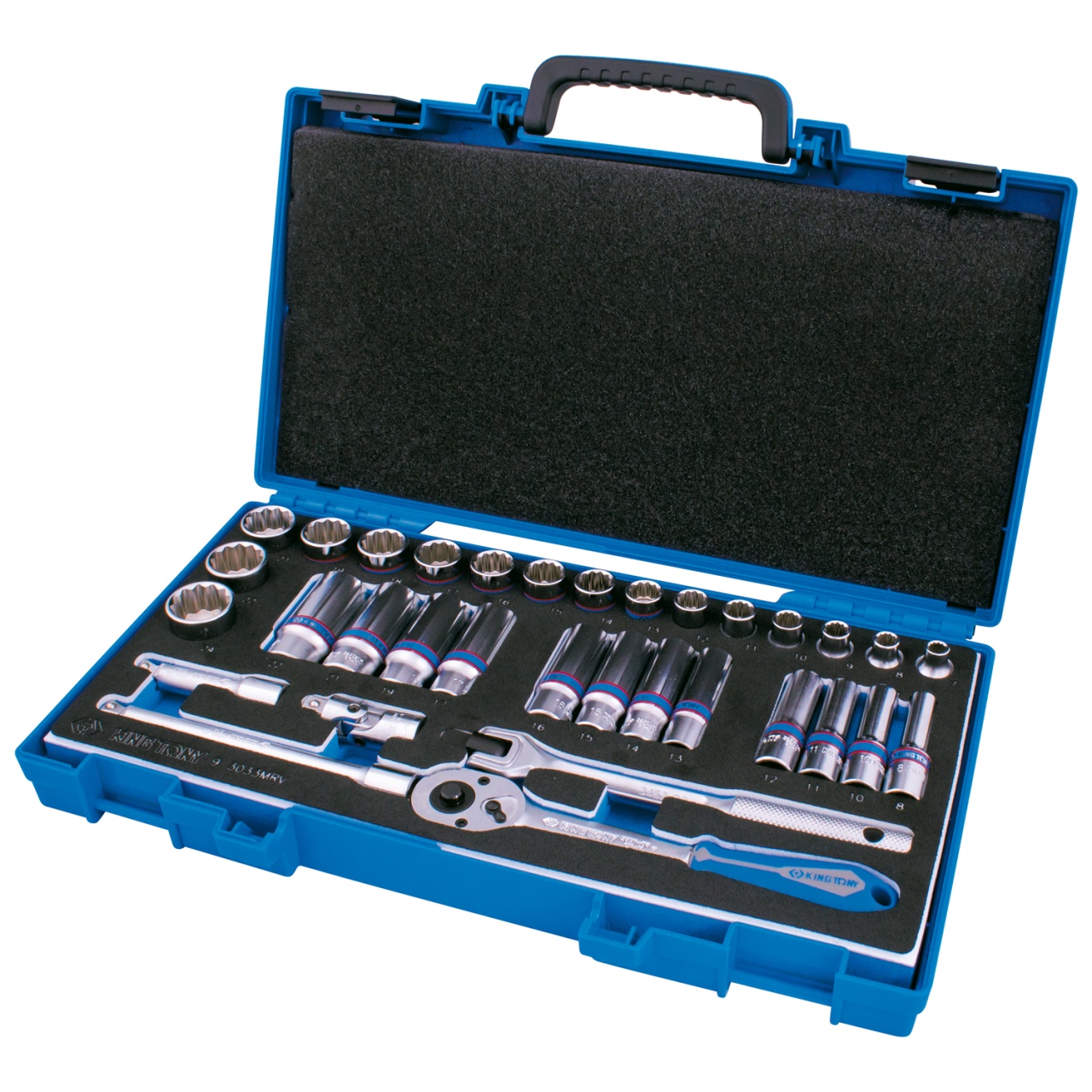 Набор торцевых головок с принадлежностями 3/8'', двенадцатигранные, 7-24 мм, 33 предмета KING TONY 3033MRV купить по цене 12 400 ₽ в интернет магазине ТЕХСАД