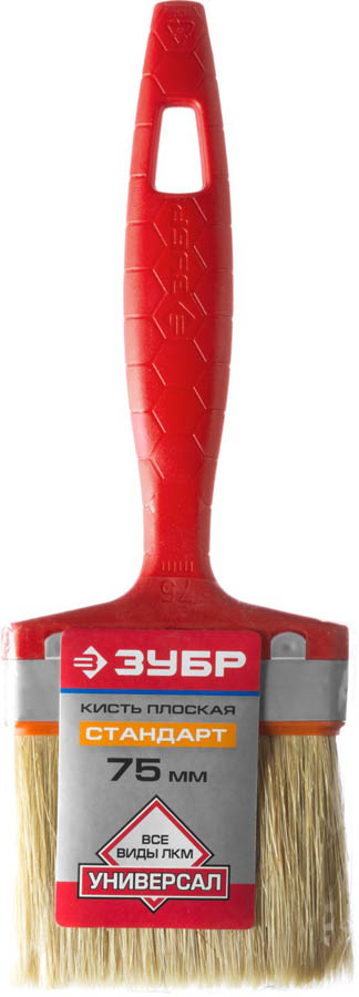 ЗУБР 75 мм, 3'', щетина натуральная светлая, пластмассовая ручка, кисть плоская УНИВЕРСАЛ 01015-075 Стандарт купить по цене 195 ₽ в интернет магазине ТЕХСАД