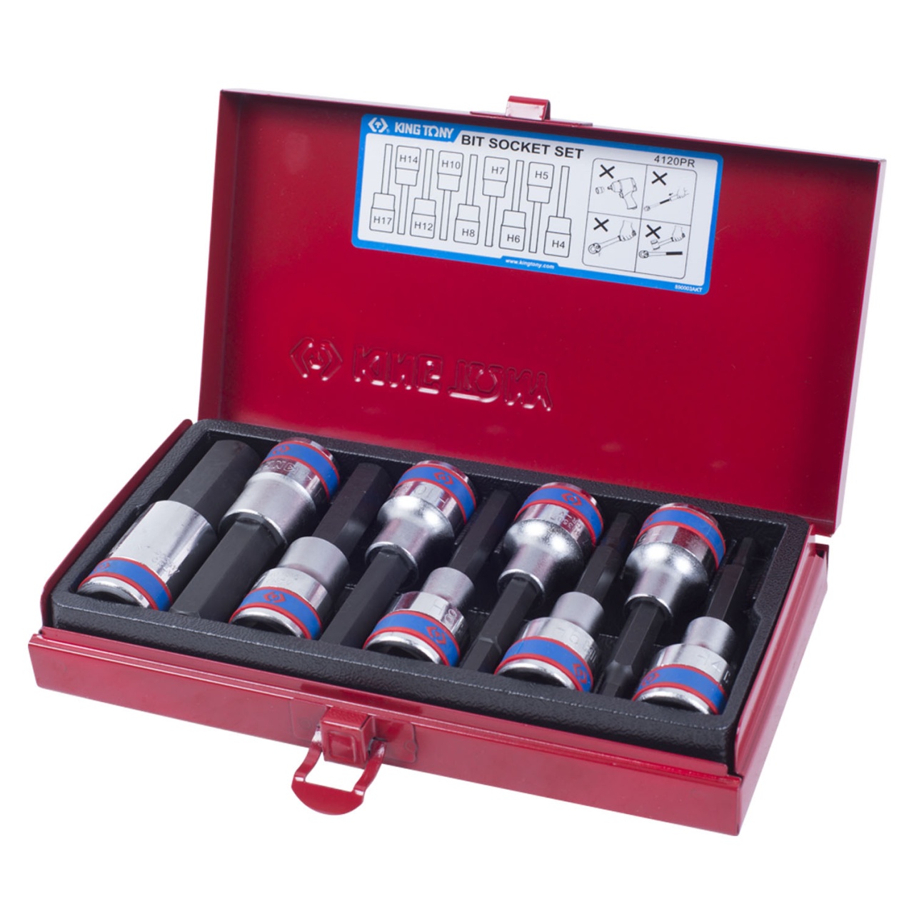 Набор торцевых насадок 1/2'', Hex, 4-17 мм, L = 80 мм, 9 предметов KING TONY 4120PR купить по цене 4 190 ₽ в интернет магазине ТЕХСАД