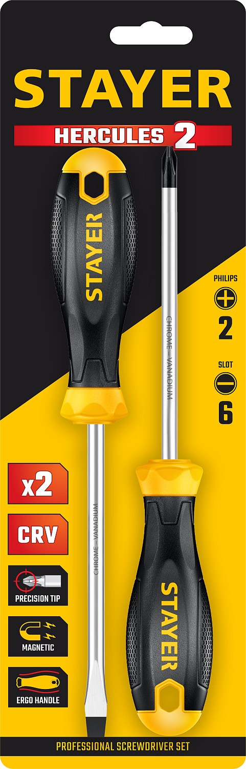 STAYER 2 шт, набор отверток HERCULES-2 2513-H2_z02 купить по цене 326 ₽ в интернет магазине ТЕХСАД