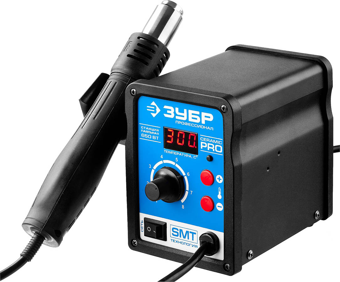 ЗУБР 100-500°C, 650 Вт, 3 насадки, термовоздушная, паяльная станция цифровая 55350 Профессионал купить по цене 5 980 ₽ в интернет магазине ТЕХСАД