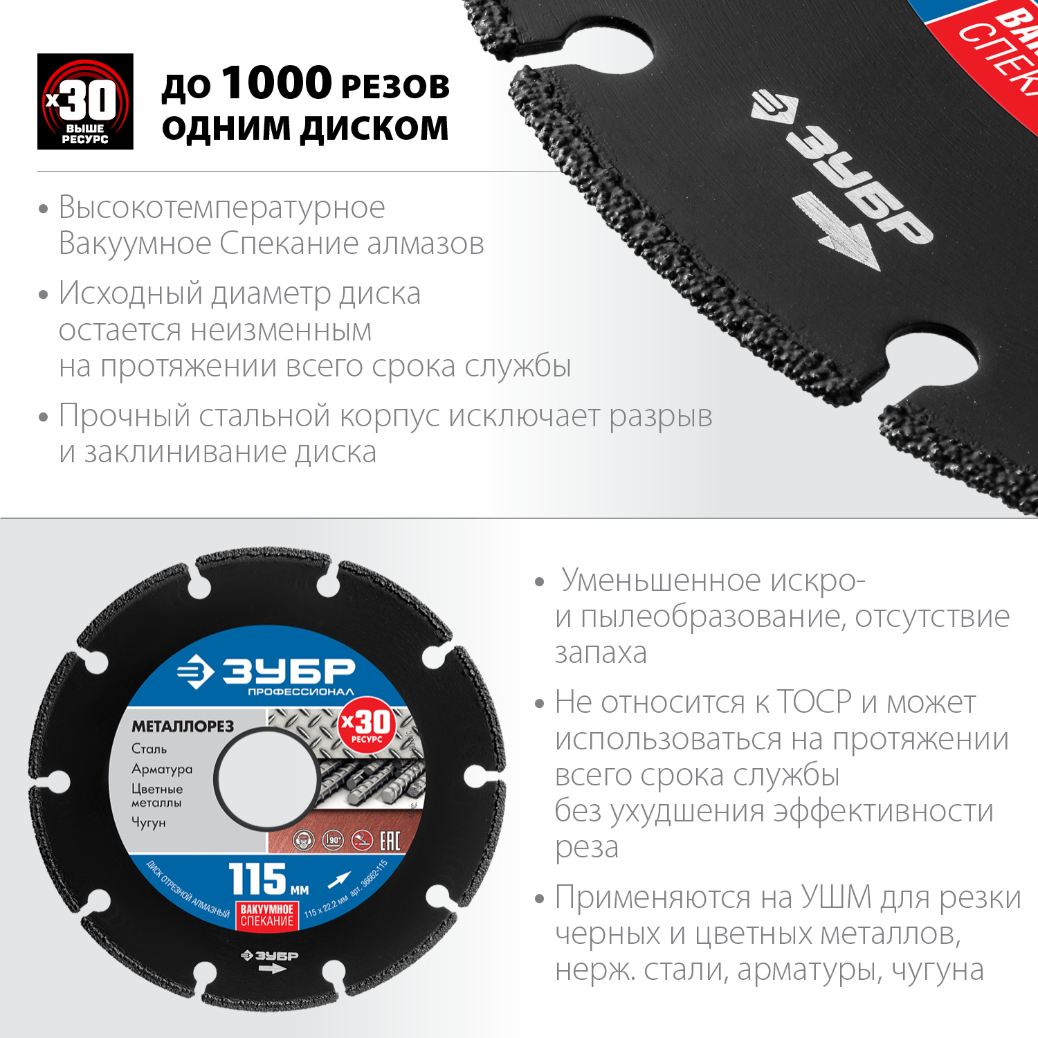 ЗУБР Ø 115Х22.2 мм, алмазный, сегментный, по металлу диск отрезной МЕТАЛЛОРЕЗ 36662-115 Профессионал купить по цене 730 ₽ в интернет магазине ТЕХСАД