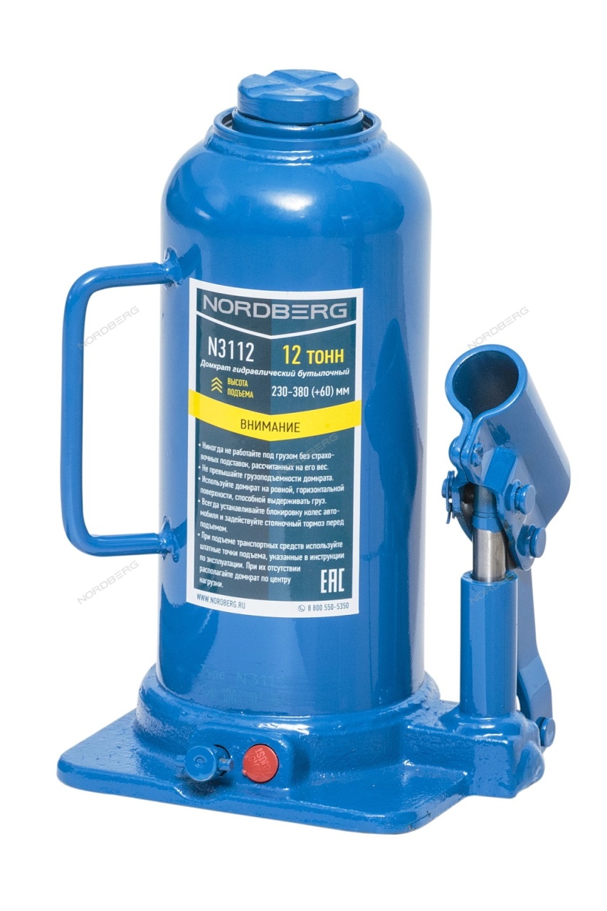 Домкрат бутылочный 12 т NORDBERG N3112 купить по цене 3 379 ₽ в интернет магазине ТЕХСАД