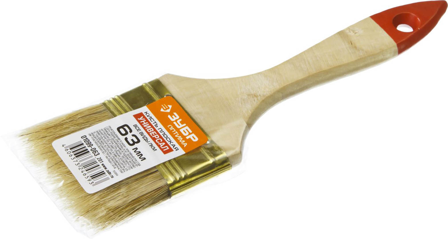 ЗУБР 63 мм, 2 1/2'', щетина натуральная, деревянная ручка, кисть плоская УНИВЕРСАЛ 01099-063_z01 Оптима купить по цене 63 ₽ в интернет магазине ТЕХСАД