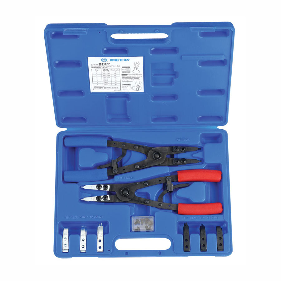 Набор съемников стопорных колец 267 мм, сменные насадки, 15 предметов, кейс KING TONY 45115PP купить по цене 6 750 ₽ в интернет магазине ТЕХСАД