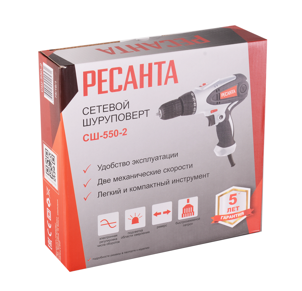 Сетевой шуруповерт Ресанта СШ-550-2 купить по цене 4&nbsp;290 ₽ в интернет магазине ТЕХСАД