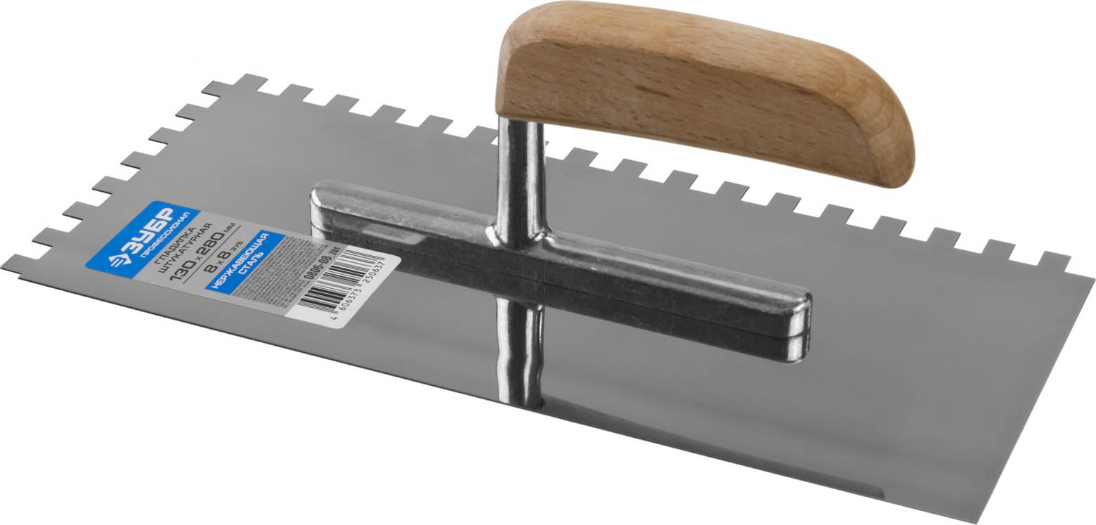 ЗУБР 130x280 мм, 8х8 мм, нержавеющая, деревянная рукоятка, гладилка штукатурная 0806-08_z01 Профессионал купить по цене 291 ₽ в интернет магазине ТЕХСАД