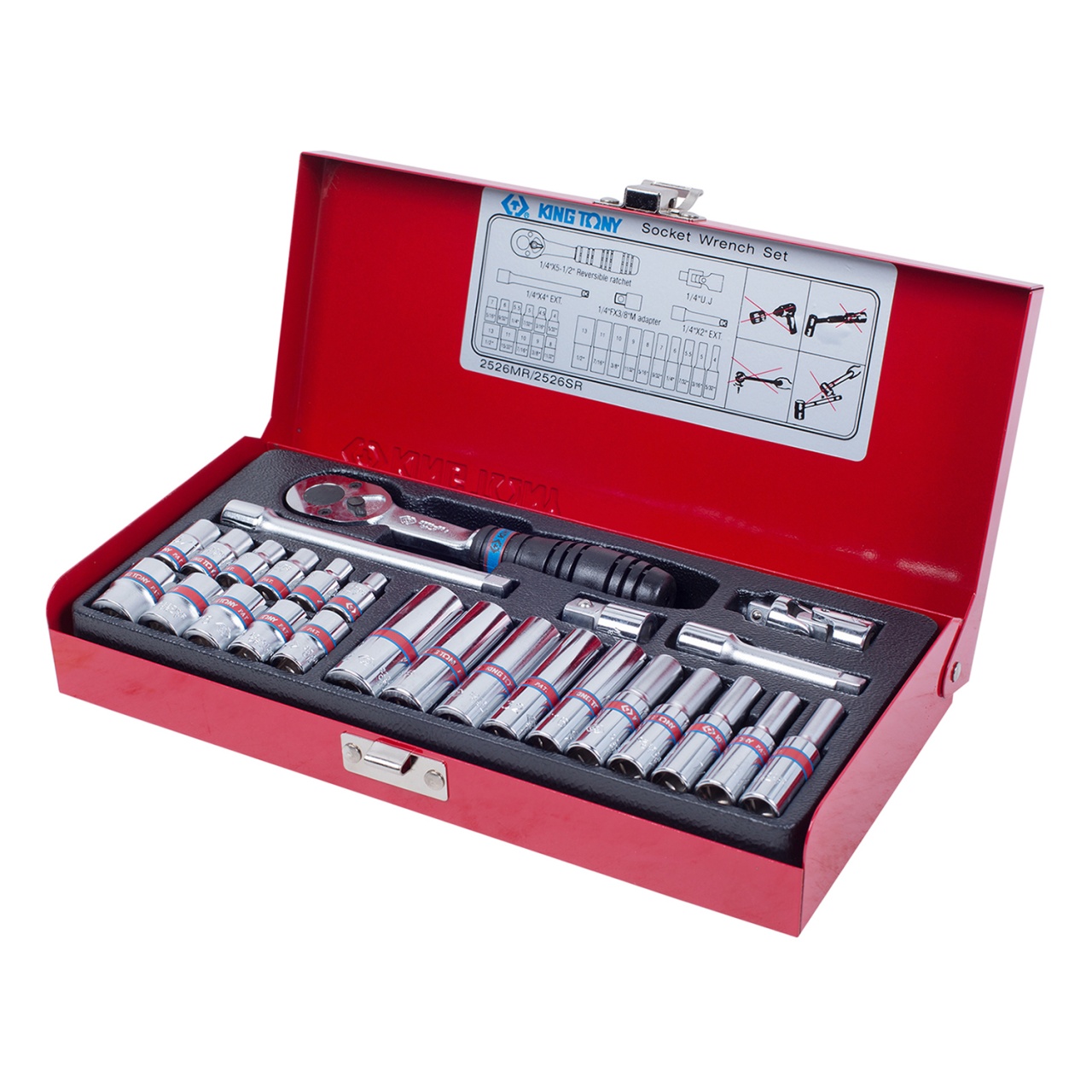 Набор торцевых головок с принадлежностями 1/4'', шестигранные, 5/32''-1/2'', 26 предметов KING TONY 2526SR купить по цене 5 060 ₽ в интернет магазине ТЕХСАД
