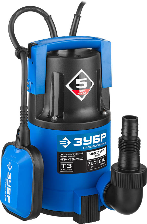ЗУБР 750 Вт, 210 л/мин, насос погружной дренажный для чистой воды НПЧ-Т3-750 Профессионал купить по цене 7 180 ₽ в интернет магазине ТЕХСАД