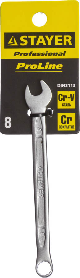 STAYER 8 мм, Cr-V сталь, хромированный, гаечный ключ комбинированный 27081-08 Professional купить по цене 65 ₽ в интернет магазине ТЕХСАД