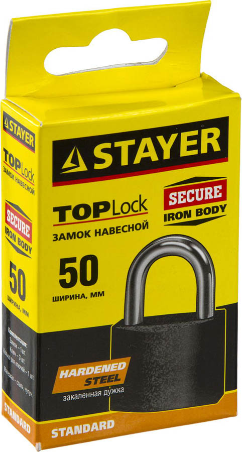 STAYER 50х42х22 мм, металлический корпус, закаленная дужка, замок навесной TOPLock 37160-50 купить по цене 410 ₽ в интернет магазине ТЕХСАД