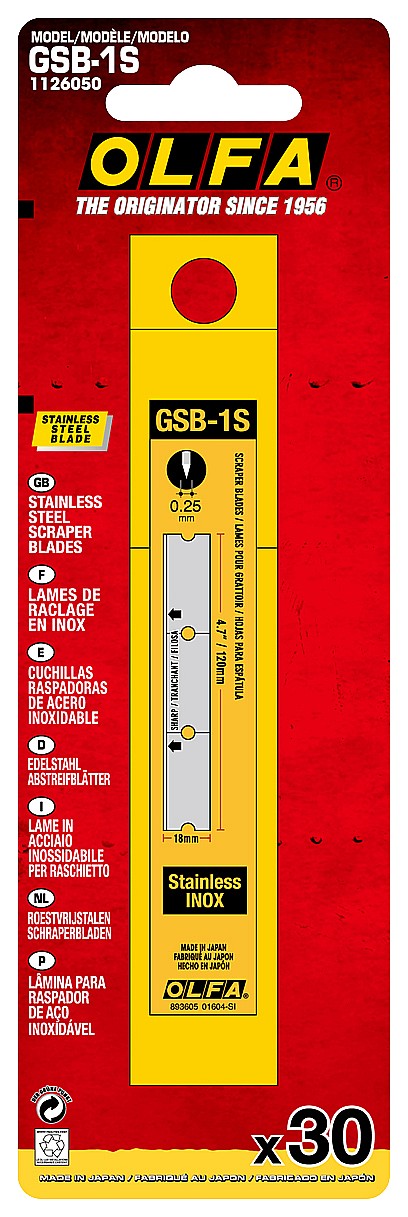OLFA 120 мм, 30 шт, прямое, для скребков (арт. OL-GSR-1/3B, OL-GSR-2) лезвие OL-GSB-1S купить по цене 2 020 ₽ в интернет магазине ТЕХСАД