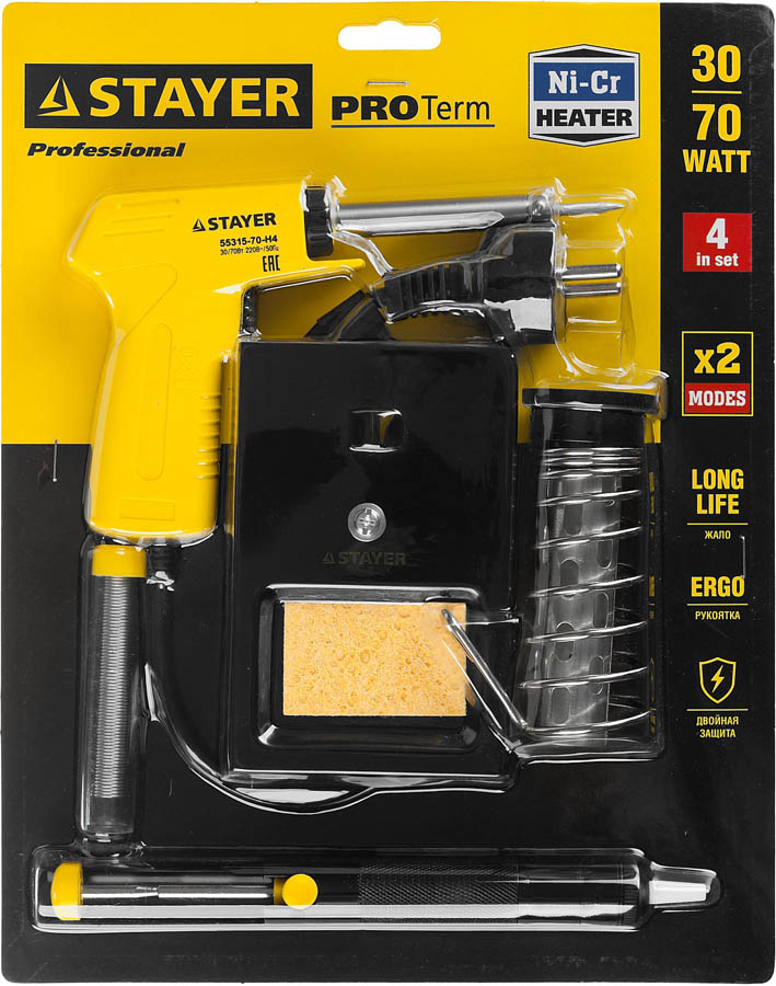 STAYER 60 Вт, 4 предмета, набор для паяльных работ Proterm 55315-70-H4 Professional купить по цене 898 ₽ в интернет магазине ТЕХСАД