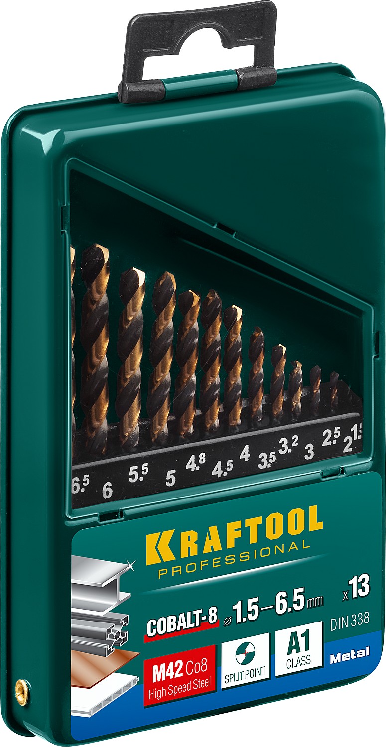 KRAFTOOL 13 шт. (Ø 1,5-6,5 мм), класс A, HSS-Co(8%), набор сверл по металлу 29656-H13 купить по цене 1 780 ₽ в интернет магазине ТЕХСАД