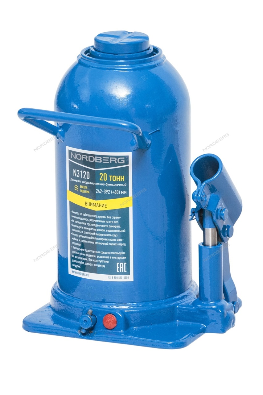 Домкрат бутылочный 20 т NORDBERG N3120 купить по цене 5 346 ₽ в интернет магазине ТЕХСАД