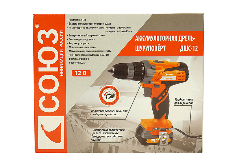 Аккумуляторный шуруповерт СОЮЗ ДШС-12 купить по цене 3&nbsp;390 ₽ в интернет магазине ТЕХСАД