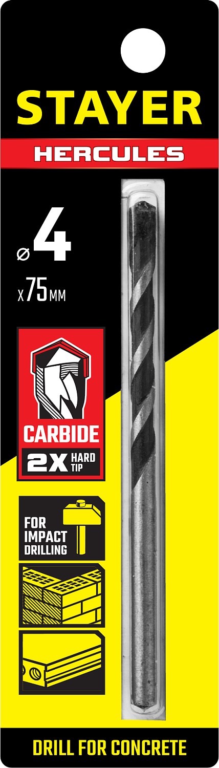 STAYER 4 x 75 мм, сверло по бетону HERCULES 2915-075-04_z01 PROFESSIONAL купить по цене 61 ₽ в интернет магазине ТЕХСАД