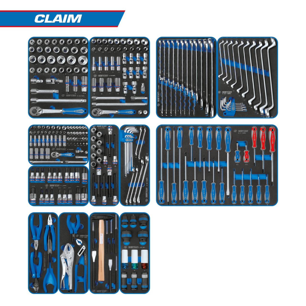 Набор инструментов ''CLAIM'' для тележки, 13 ложементов, 286 предметов KING TONY 934-286MRVD купить по цене 132 800 ₽ в интернет магазине ТЕХСАД