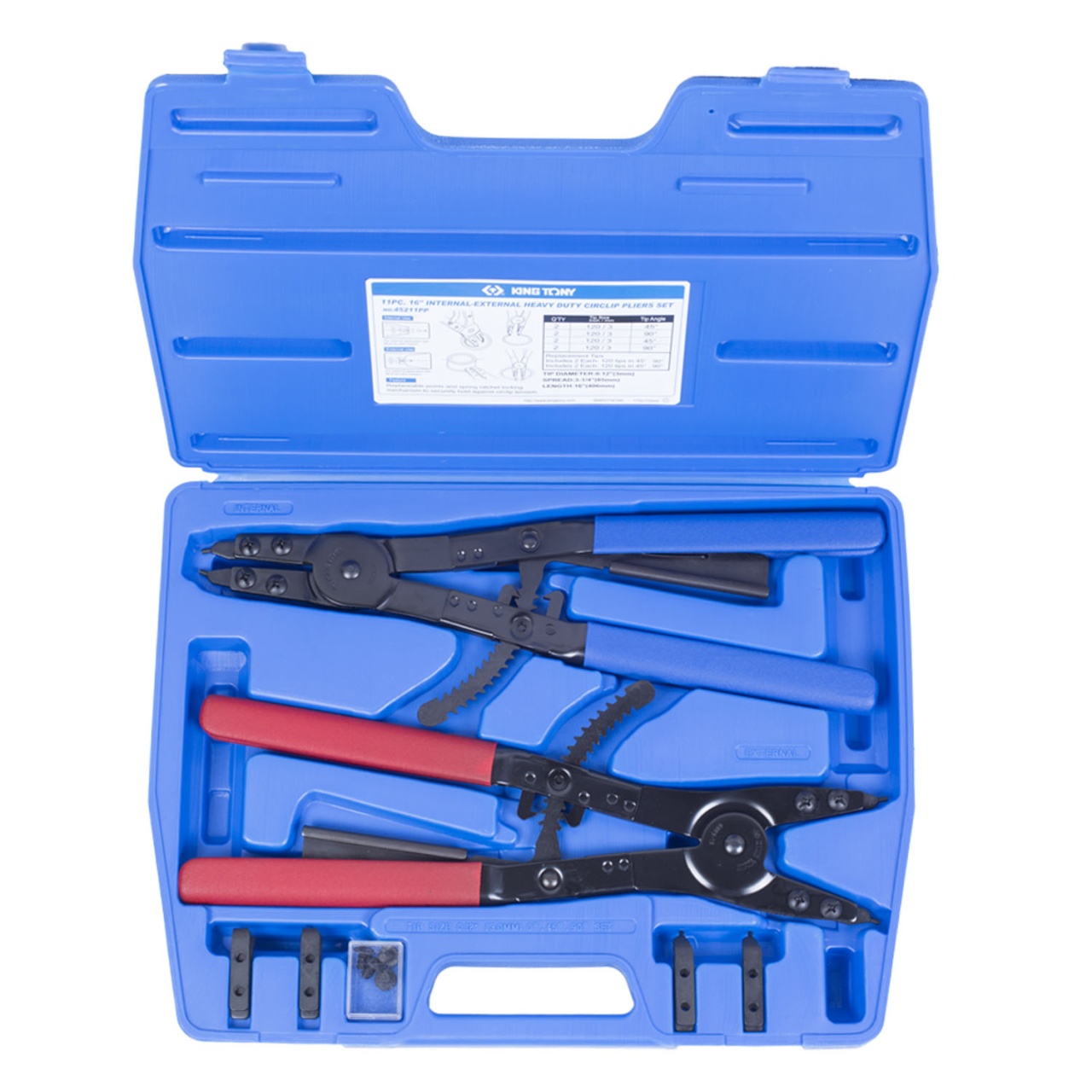 Набор съемников стопорных колец 406 мм, сменные насадки, 11 предметов, кейс KING TONY 45211PP купить по цене 14 200 ₽ в интернет магазине ТЕХСАД