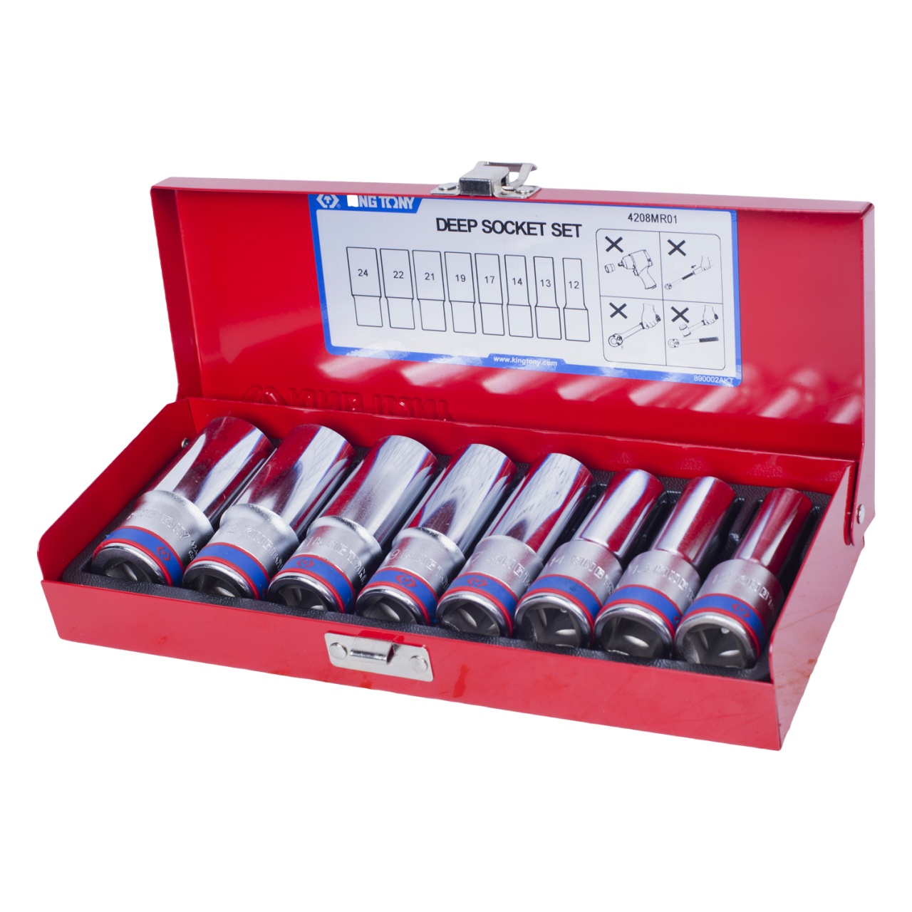 Набор глубоких торцевых головок 1/2'', двенадцатигранные, 12-24 мм, 8 предметов KING TONY 4208MR01 купить по цене 3 700 ₽ в интернет магазине ТЕХСАД