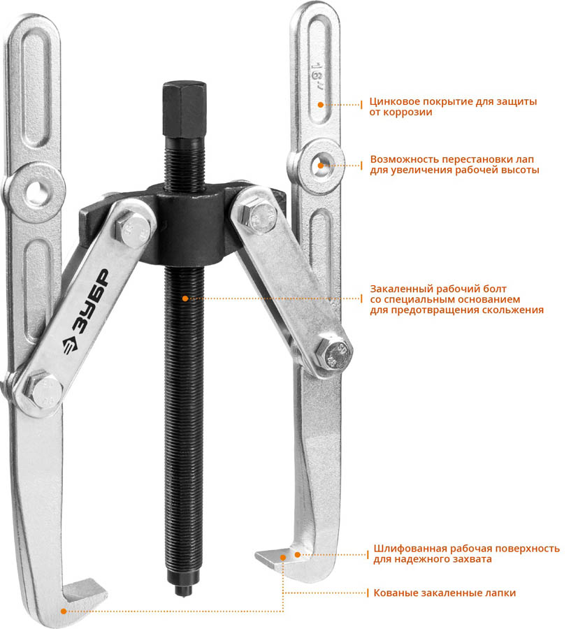 ЗУБР 2-захватный с удлиненными захватами, 305 мм, съемник шарнирный 43316-305 купить по цене 6 090 ₽ в интернет магазине ТЕХСАД