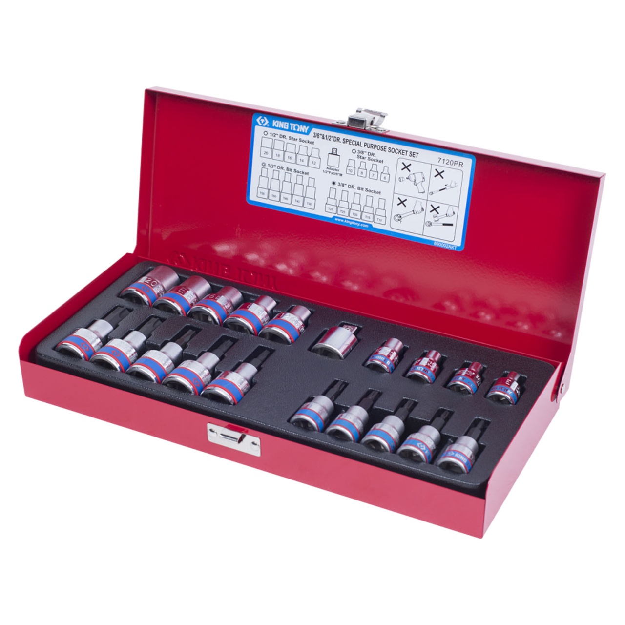 Набор торцевых насадок и головок 1/2'', 3/8'', Torx, Е6-Е20, Т10-Т55, 20 предметов KING TONY 7120PR купить по цене 5 250 ₽ в интернет магазине ТЕХСАД