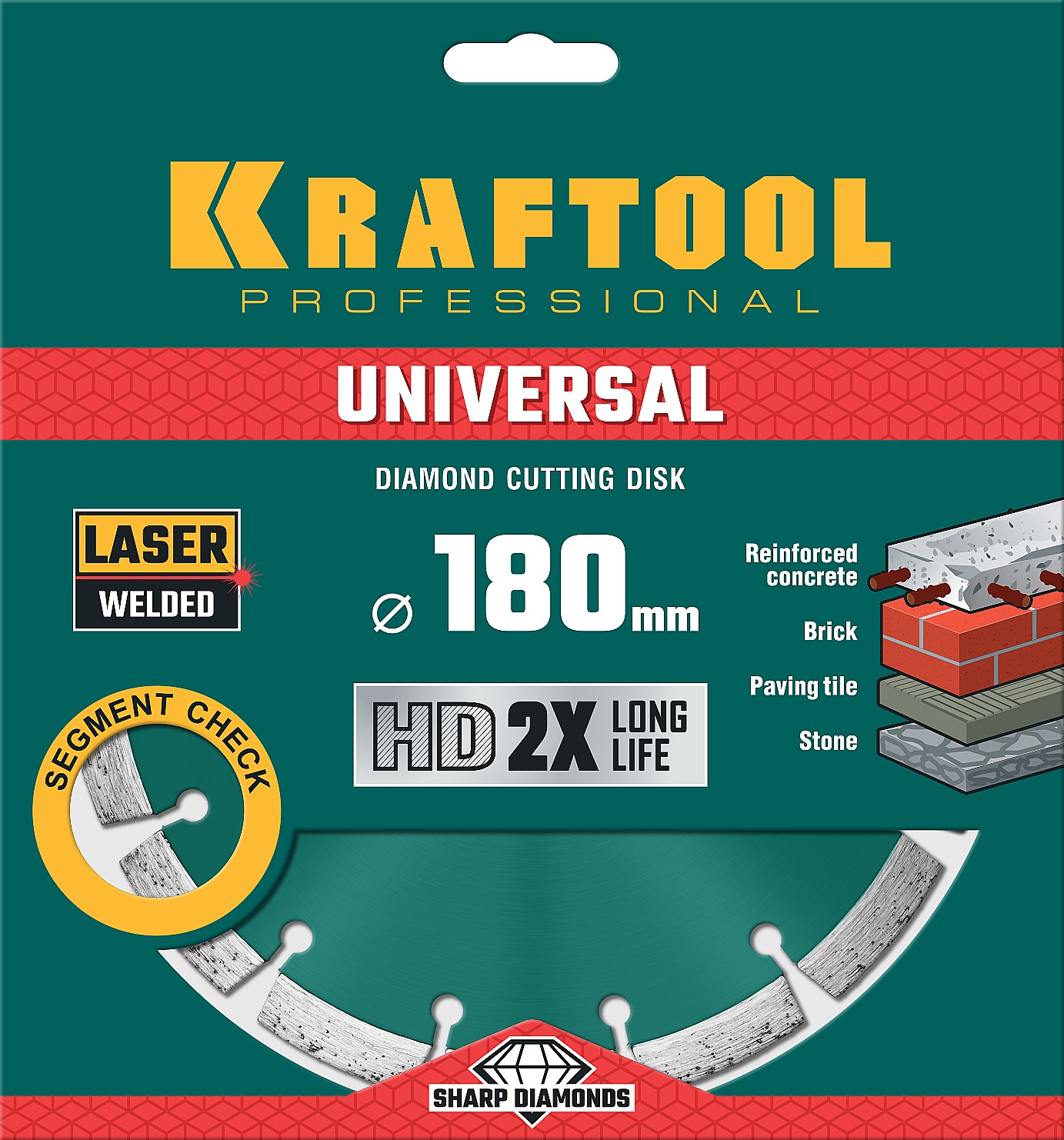 KRAFTOOL Ø 180Х22.2 мм, алмазный, сегментный, по железобетону, высокопрочному бетону диск отрезной UNIVERSAL 36680-180 купить по цене 2 380 ₽ в интернет магазине ТЕХСАД